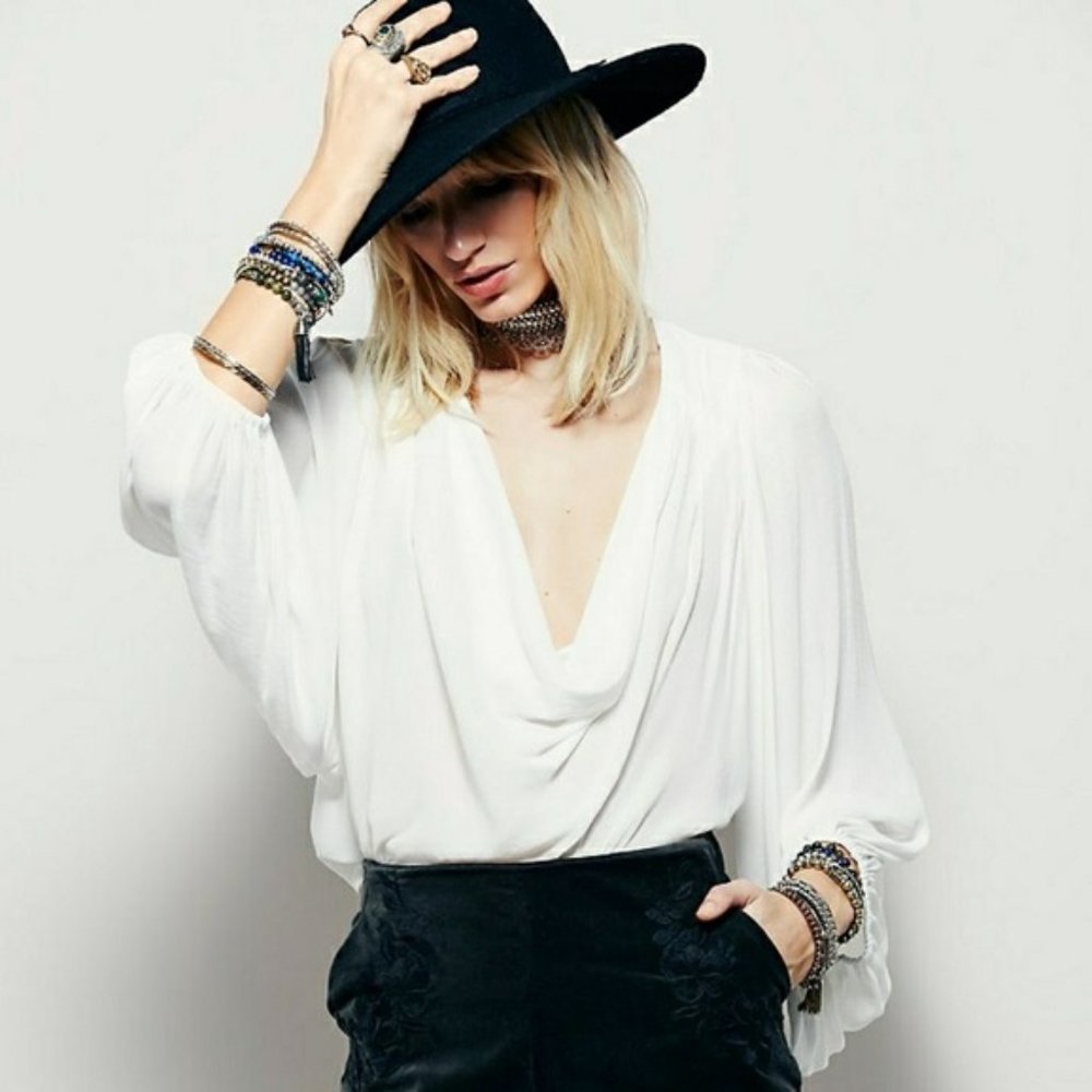 Free People Cowling Around Ivory Blouse